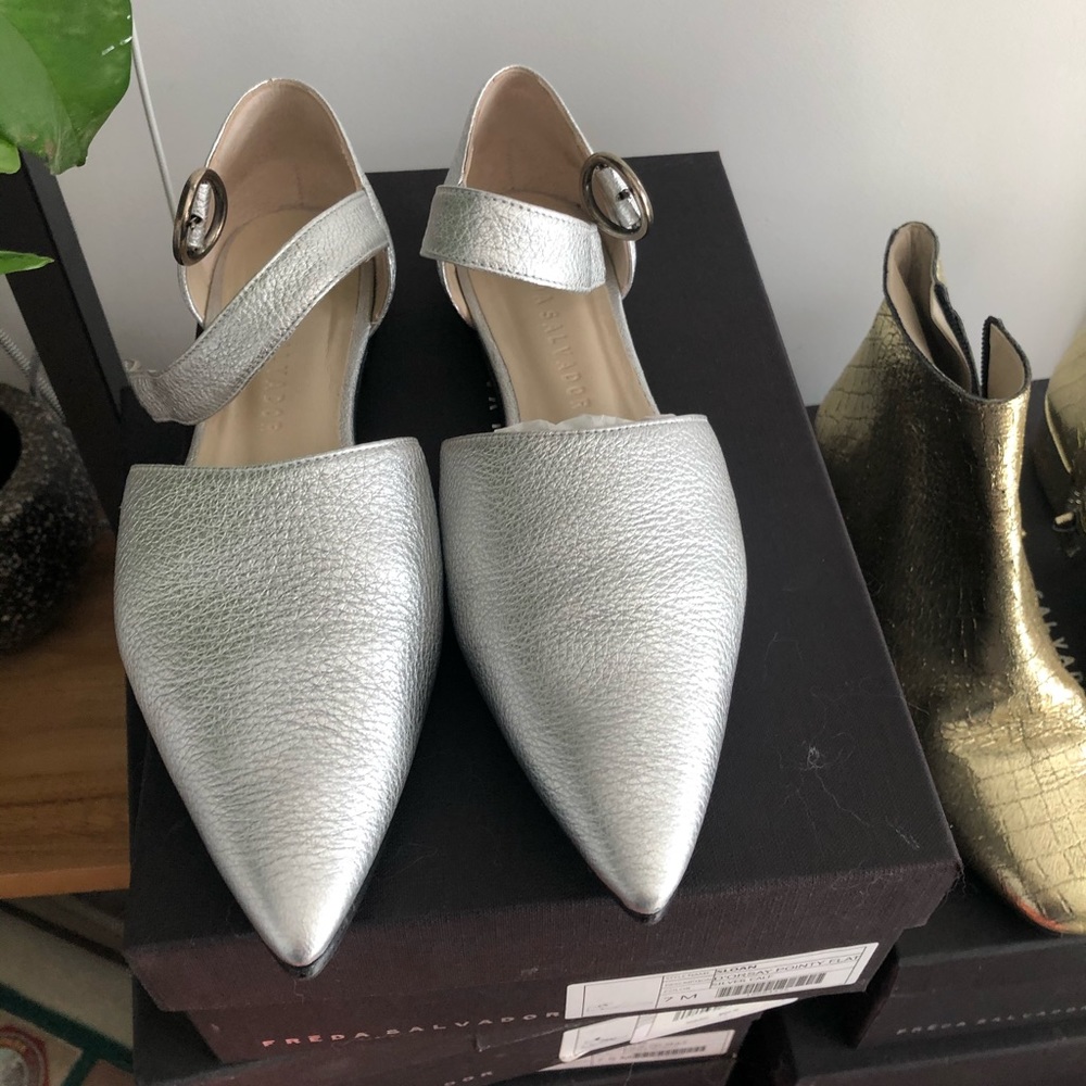Silver leather flats